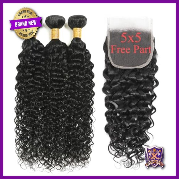 Water Wave Human Hair Bundles with Lace Closure 100% Brazilian Virgin Hair main image 3